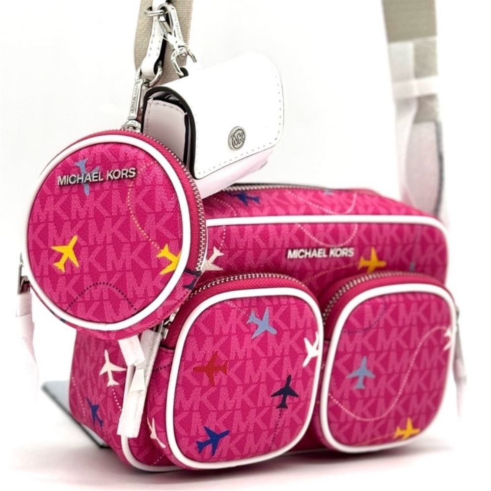 Michael Kors Jet Set Signature Logo Crossbody Bag w Case for Apple AirPods Pro - Picture 3 of 12